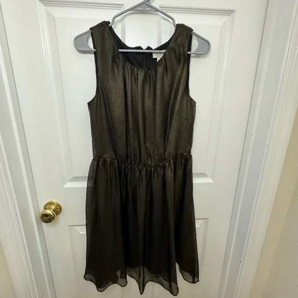 postpartum holiday dress Safiya Long Sleeve Plunge Neck Metallic Jersey Evening Gown in Copper Bronze main image 0